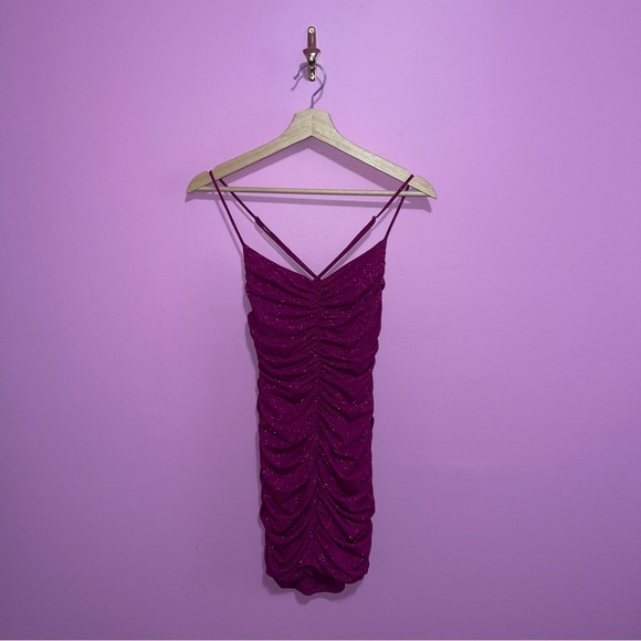 Lucy in the Sky Dress Women's Size XS Mauve Pink Glitter Ruched Bodycon Mini - Picture 2 of 11